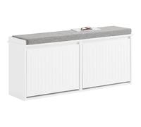 SoBuy Banc meuble à chaussures FSR98-XL-W – assise coussin, 2 abattants, L100×P26×H46 cm, blanc