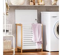 SoBuy FSS66-WN Bac à linge Panier à linge Bac à linge avec couvercle Bac à linge blanc+naturel