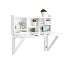 SoBuy FWT07-II-W Table pliante murale avec étagère intégrée, armoire murale, table de cuisine, table à manger, blanc BHT, environ 90x78x60cm Blanc