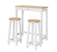 SoBuy FWT50-WN Set de 1 Table + 2 Tabourets Ensemble Table de Bar bistrot + 2 tabourets avec Repose-Pieds Table Mange-Debout Table Haute Cuisine - Blanc Naturel