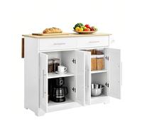SoBuy Ilot Central Cuisine à roulettes cachées & Plan Pliable 115x68,7x91cm | Desserte de Cuisine, 2 tiroirs, étagères réglables & porte-serviettes, charge 98 kg, MDF/PB, cuisine & terrasse, FKW129-WN