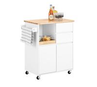 SoBuy Îlot Central Cuisine à roulettes freinées & Plan, 72x84x40 cm | Desserte de Cuisine avec 2 tiroirs, 2 portes, porte-serviettes & plateau, charge 77 kg, MDP/PB, pour cuisine, FKW123-WN