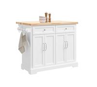 SoBuy Îlot Central Cuisine à roulettes & Plan Pliable, 115x92x(46-71) cm | Desserte Cuisine à roulettes, 2 tiroirs, tablettes réglables, range-couvercles & barre, 98 kg de charge, MDF/PB, FKW71-III-WN