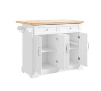 SoBuy Îlot Central Cuisine à roulettes & Plan Pliable, 115x92x(46-71) cm | Desserte Cuisine à roulettes, 2 tiroirs, tablettes réglables, range-couvercles & barre, 98 kg de charge, MDF/PB, FKW71-III-WN
