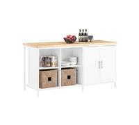 SoBuy Îlot Central Cuisine avec 4 niches et Tablette réglable, 170x89x60cm | Îlot de Cuisine 3-en-1 avec grand plan, charge 145 kg, robuste et facile à nettoyer, MDF, cuisine/repas/salon, KNL09-WN