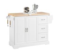 SoBuy Îlot Central Cuisine avec Plan Extensible, 3 tiroirs 130×91×46-71 cm | Desserte de cuisine à roulettes, plateau en bois massif et rangement, pour cuisine et salle à manger, PB/MDF FKW41-II-WN