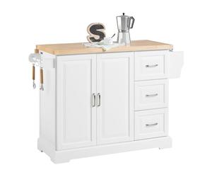 SoBuy ilot Central Cuisine avec Rangement et Plan de Travail Extensible desserte Cuisine à roulettes Meuble Cuisine avec Plan de Travail Blanc 130x91x(46-71) cm FKW41-II-WN