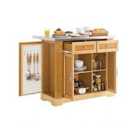 SoBuy ilot Central Cuisine desserte Cuisine avec Plan de Travail Extensible, Meuble Cuisine avec Rangement et roulettes cachées, îlot de Cuisine Multifonction Bois Naturel 107x(46-71) x92 cm FKW130-N
