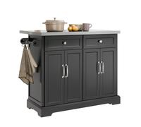 SoBuy Ilot Central Cuisine Plan INOX Extensible & roulettes, 115×92×46-71cm | Desserte Cuisine, barre/crochets réversibles, étagères réglables & range-couvercles, MDF/PB, noire, cuisine, FKW71-III-SCH