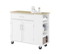 SoBuy Îlot Central de Cuisine Mobile à Freins & 3 étagères, 99x40x84,3 cm | Desserte de Cuisine à roulettes, grand plan bois, charge 75 kg, tiroir & placard 2 portes, MDF/PB, pour cuisine, FKW133-WN
