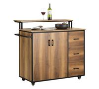 SoBuy Ilot Central Placard de Cuisine Buffet de Rangement Armoire de Cuisine Multi-rangements avec 2 Portes, 3 Tiroirs, 1 Porte-Serviettes et 1 étagère supplémentaire - 113x69x106 cm, KNL02-PF