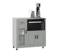 SoBuy Îlot Cuisine avec Support Micro-Ondes, Roues & Passe-Câbles, 88,5×40×89cm