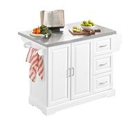SoBuy Desserte Cuisine à Roulettes - Îlot Central Extensible avec 2 Tiroirs, Étagères, Porte-Serviettes 130x46(+25)x91 cm