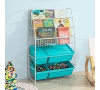 SoBuy Bibliothèque Étagère pour enfants avec 4 caisses de jouets KMB07-B