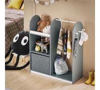 SoBuy Penderie pour Enfants KMB40-HG - 3 Étagères, 1 Panier et 3 Crochets - Gris 97 x 35 x 108 cm, Garde-robe Enfants, Porte-Vêteme