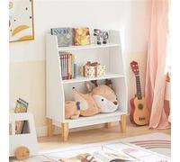 SoBuy Étagère pour enfants avec 3 compartiments Bibliothèque de rangement Étagère sur pied pour enfants avec pieds en bois massif blanc LHT env. : 60x80x25cm KMB47-W