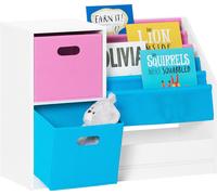 SoBuy KMB76-F Bibliothèque pour enfants Étagère pour enfants avec boîtes Étagère de rangement pour enfants Étagère à jouets Meubles de chambre d'enfant blanc LHT env. 80x61x30cm