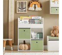 SoBuy KMB79-W Étagère à livres pour enfants Étagère à jouets avec 2 boîtes en tissu Étagère de rangement
