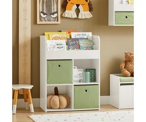 SoBuy KMB79-W Étagère à livres pour enfants Étagère à jouets avec 2 boîtes en tissu Étagère de rangement