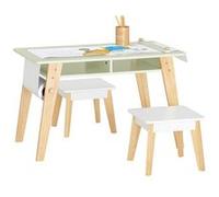 SoBuy Table pour enfants avec 2 chaises Groupe de sièges avec espace de rangement Table d'activités multifonctionnelle pour enfants Table de jeu intérieur Ensemble table-chaise Vert KMB92-GR