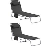 SoBuy lot 2 bains de soleil chaise longue pliante avec tête appuyée Noir Moderne OGS35-SCHX2