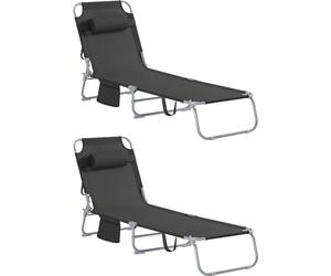 SoBuy lot 2 bains de soleil chaise longue pliante avec tête appuyée Noir Moderne OGS35-SCHX2