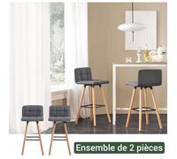 SoBuy Lot 2 Tabourets Bar Gris Anthracite 67 cm Assise Mousse Dossier Ergonomique Repose-Pieds Bois Hévéa Métal Charge 150 kg