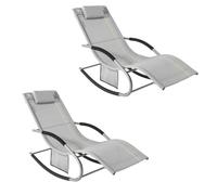 SoBuy Lot de 2 Chaises Longues avec Coussin 150x63x87cm Capacité 150kg | Lot de 2 Bains de Soleil avec Poche Latérale Pratique, Structure Métallique Robuste, Revêtement Respirant, Gris, OGS28-HGx2