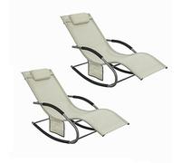 SoBuy Lot de 2 Chaises Longues avec Coussin 150x63x87cm Capacité 150kg | Lot de 2 Bains de Soleil avec Poche Latérale Pratique, Structure Métallique Robuste, Revêtement Respirant, Beige, OGS28-MIx2
