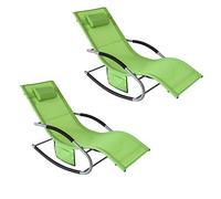 SoBuy Lot de 2 Chaises Longues avec Coussin 150x63x87cm Capacité 150kg | Lot de 2 Bains de Soleil avec Poche Latérale Pratique, Structure Métallique Robuste, Revêtement Respirant, Vert, OGS28-GRx2
