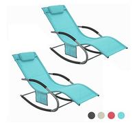 SoBuy Lot de 2 Chaises Longues avec Coussin 150x63x87cm Capacité 150kg | Lot de 2 Bains de Soleil avec Poche Latérale Pratique, Structure Métallique Robuste, Revêtement Respirant, Bleu, OGS28-HBx2