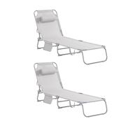 SoBuy Lot de 2 Chaises Longues Pliables et Réglables, Transat de Jardin avec Appui-Tête et Pochette, Bain de Soleil, Transat Relaxation Ergonomique, Balcon, Charge 110kg, Beige, OGS35-MIx2