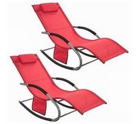 SoBuy OGS28-Rx2 Chaise longue 2 personnes Chaise longue de jardin résistante aux intempéries Chaise à bascule avec oreiller Chaise à bascule Chaise longue de plage extérieure jusqu'à 150 kg Rouge