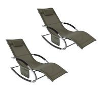 SoBuy Lot de 2 Chaises Longues Transat Jardin Pliables - Bain de Soleil Bascule Relax, Extérieur Terrasse Balcon, Marron, OGS28-BRx2