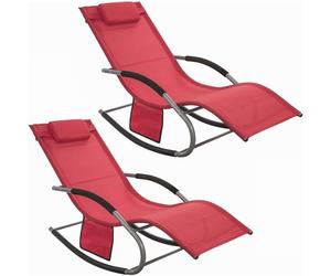 SoBuy Lot de 2 Chaises Longues Transat Pliables Jardin Aluminium - Bain de Soleil Ergonomique Rouge, OGS28-Rx2