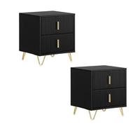 SoBuy Lot de 2 Table de Chevet avec 2 tiroirs et Pieds en métal doré, Table de Nuit Moderne pour Chambre et Salon, idéale pour étudiants et familles, Noir, 40x40x47 cm, FBT115-SCHx2