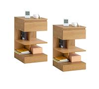 SoBuy Lot de 2 Table de Chevet avec Tiroir et 2 Étagères 39x39x65 cm | Table de Nuit Table d'appoint moderne avec rangement pour chambre à coucher, Naturel FBT49-Nx2