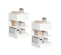 SoBuy Lot de 2 Table de Chevet avec Tiroir et 2 Étagères 39x39x65 cm | Table de Nuit Table d'appoint moderne avec rangement pour chambre à coucher, Blanc FBT49-Wx2