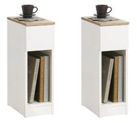 SoBuy Lot de 2 Table de Chevet étroite 20 cm avec tiroir Table de Nuit Gain de Place & Chevet de lit Blanc 20x35x60 cm