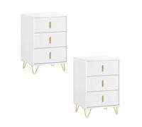 SoBuy Lot de 2 Table de Chevet étroite avec 3 tiroirs, 63 cm Hauteur Ergonomique & 33 kg Charge, Table de Nuit pour Chambre et Salon, idéale Petits espaces, Blanc, 40 x 40 x 63 cm, FBT115-L-Wx2