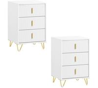 SoBuy Lot de 2 Table de Chevet étroite avec 3 tiroirs, 63 cm Hauteur Ergonomique & 33 kg Charge, Table de Nuit, Blanc, 40x40x63 cm