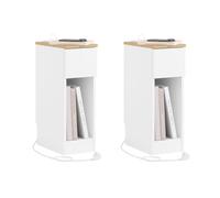 SoBuy Lot de 2 Table de Chevet Étroite avec Station de Charge, Table d'Appoint Fine avec Prise Standard, Port USB et Port Type-C pour Chambre à Coucher et Salon, Blanche 20 x 35 x 60 cm FBT111-E-WNx2