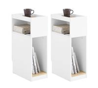 SoBuy Lot de 2 Tables d’Appoint étroites avec tiroir 20x35x60 cm | Table de Chevet Gain de Place avec rangement compact pour petits espaces, Blanc FBT171-WNx2