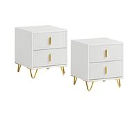 SoBuy Lot de 2 Tables de Chevet avec 2 tiroirs 40x40x47 cm | Pieds en métal doré, table de nuit moderne pour étudiants et familles, Blanc FBT115-Wx2