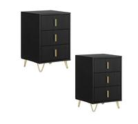 SoBuy Lot de 2 Tables de Chevet avec 3 tiroirs 40x40x63 cm | Hauteur ergonomique 63 cm, charge 33 kg, meuble compact petits espaces Noir FBT115-L-SCHx2