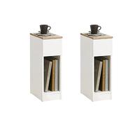 SoBuy Lot de 2 Tables de Chevet étroites 20 cm avec tiroir, 20x35x60 cm | Tables de nuit gain de place pour petits espaces, table d’appoint chambre et salon, Blanc, FBT111-WNx2