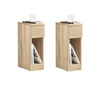 SoBuy Lot de 2 Tables de Chevet étroites 20 cm avec tiroir, 20x35x60 cm | Tables de nuit fines avec étagère et rangement, table d’appoint pour salon et chambre, Naturel, FBT111-Nx2