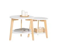 SoBuy Lot de 2 Tables Gigognes Rondes pour Salon 50x40 cm | Tables Basses modernes empilables, grande table 50 cm et petite 40 cm, Blanc FBT75-W