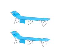 SoBuy Lot de 2 Transat Jardin Extérieur Pliable Bain de Soleil avec Oreiller Chaise Longue Relax avec Poche Latérale Mobilier de Jardin pour Terrasse Plage Piscine Bleu Ciel 155x56x81 cm OGS35-Bx2