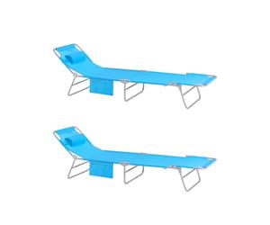 SoBuy Lot de 2 Transat Jardin Extérieur Pliable Bain de Soleil avec Oreiller Chaise Longue Relax avec Poche Latérale Mobilier de Jardin pour Terrasse Plage Piscine Bleu Ciel 155x56x81 cm OGS35-Bx2